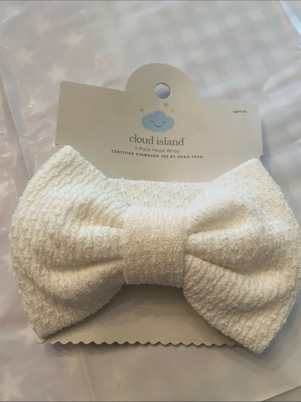 cloud island White Knit Kids Head Wrap with Bow